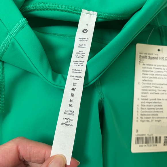$118 Lululemon Swift Speed HR Crop 21” Green Running Leggings Gym Sz 0 NWT*M16 - Picture 6 of 6